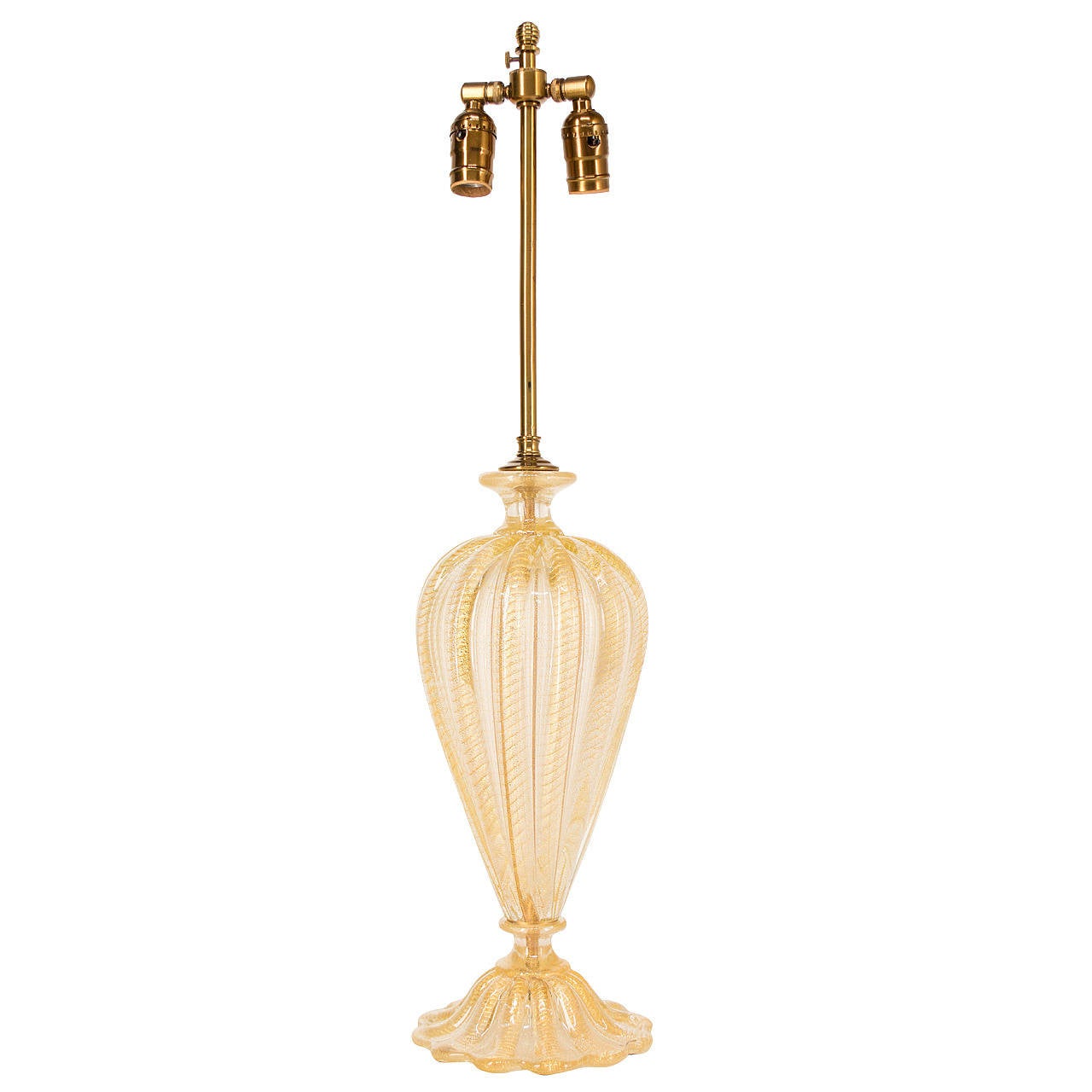 Single Large Handblown, Italian Murano Lavender and Gold Glass Lamp at