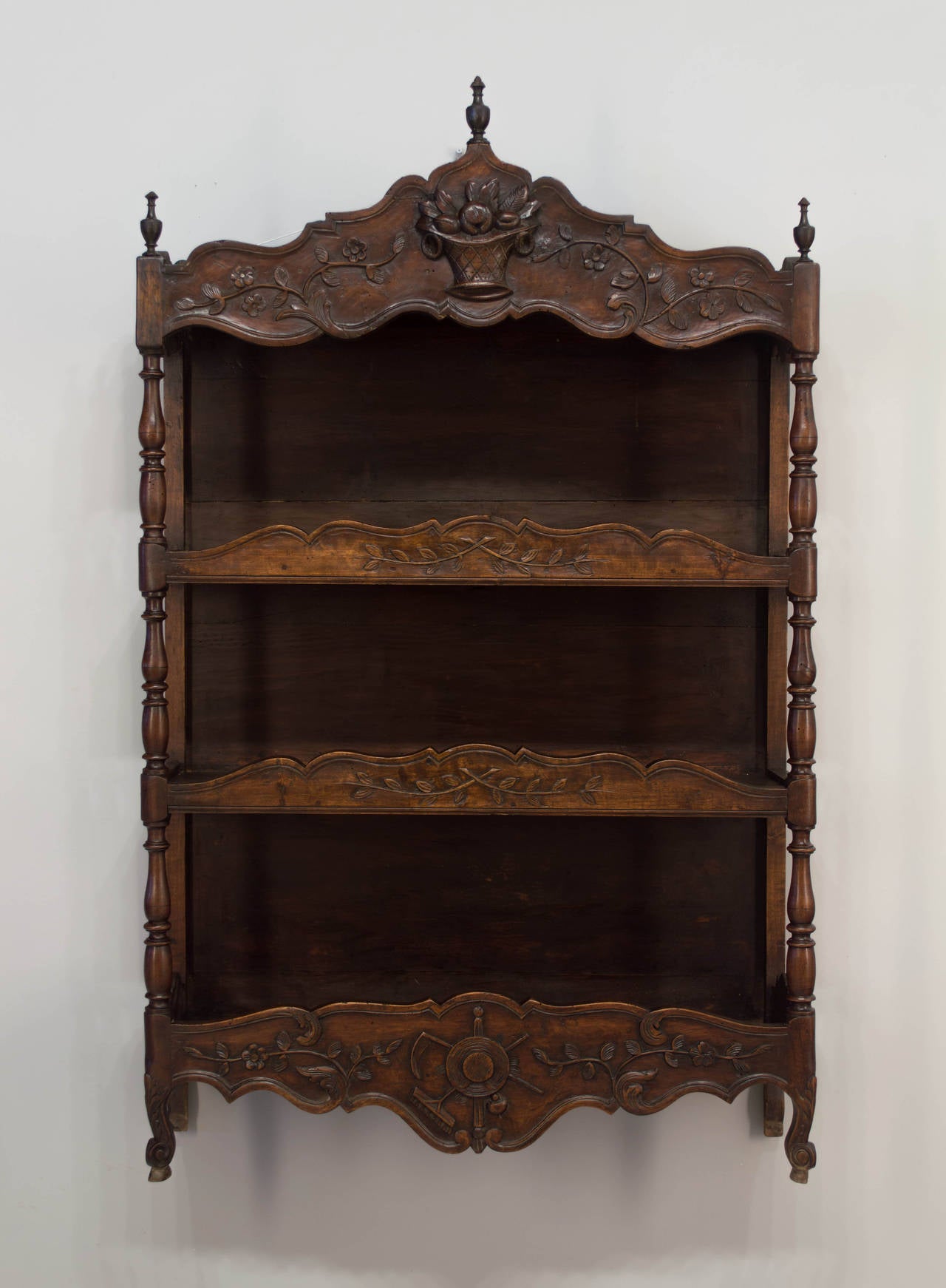 19th c. French Provencal Shelf or Estganier made of walnut, having three shelves for display (8.75