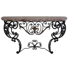 French Wrought Iron Console with Marble Top