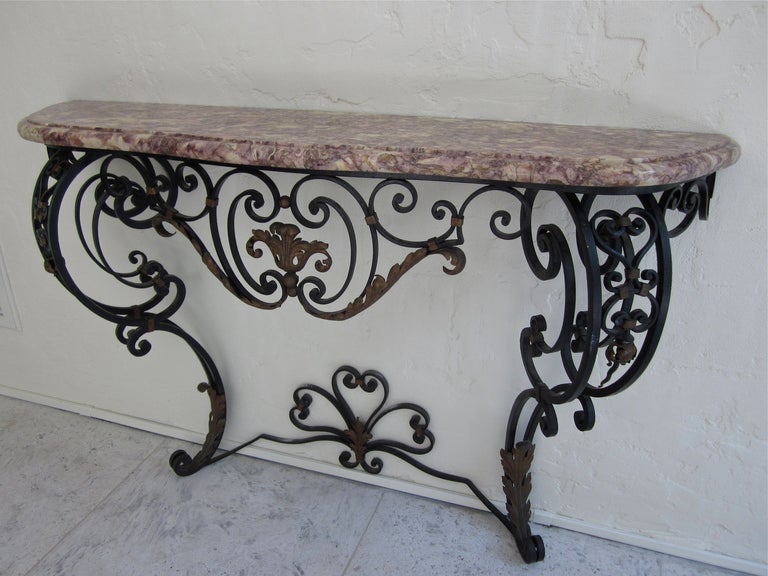 Louis XV French Wrought Iron Console with Marble Top
