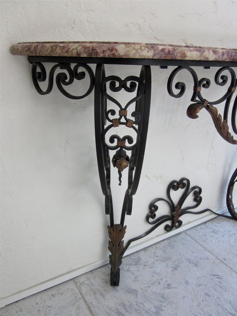 French Wrought Iron Console with Marble Top 2