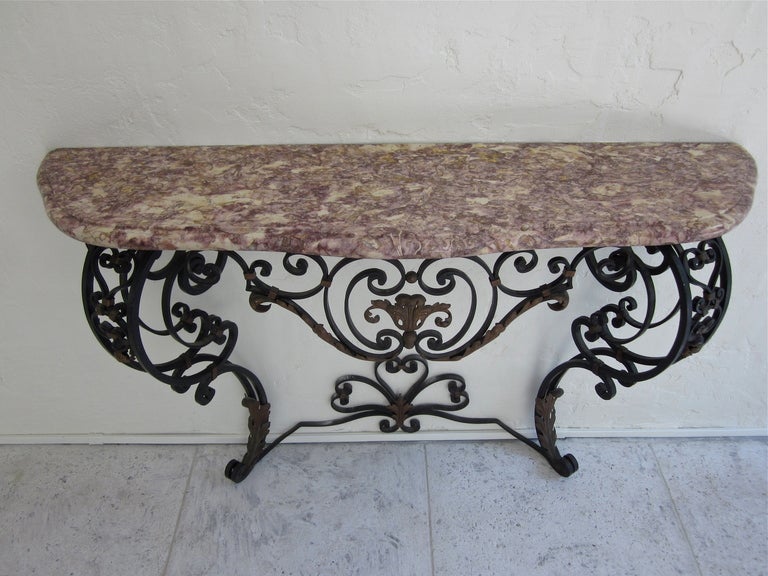 French Wrought Iron Console with Marble Top 3