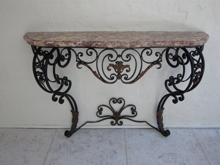 French Wrought Iron Console with Marble Top 1