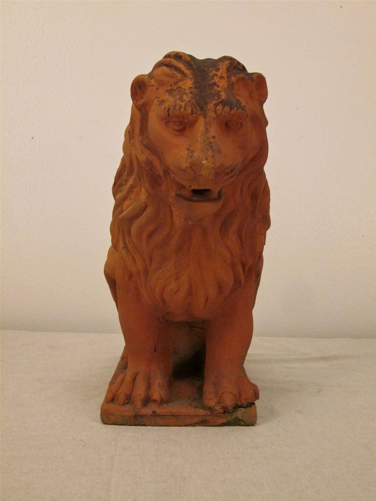 French Terracotta Lion Sculpture In Excellent Condition In Winter Park, FL