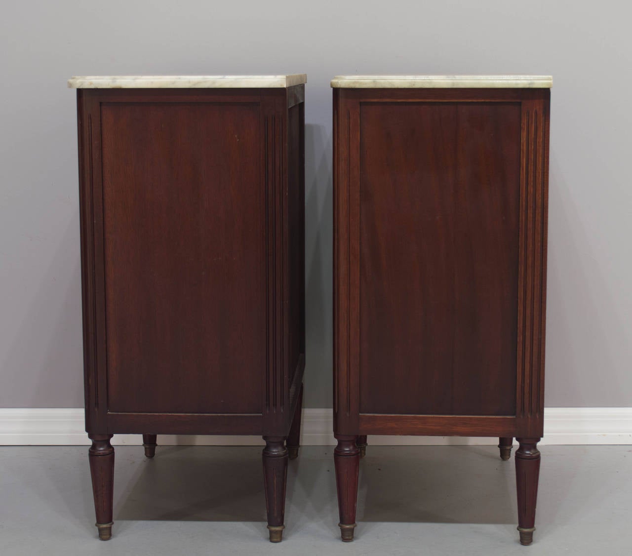 French Pair of Louis XVI Style Mahogany Commodes or Chests of Drawers
