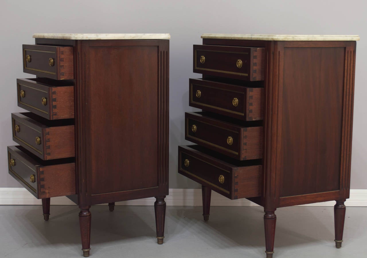 20th Century Pair of Louis XVI Style Mahogany Commodes or Chests of Drawers