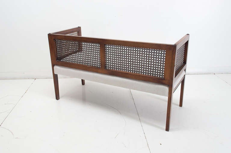 American Mid-Century Caned Bench or Settee