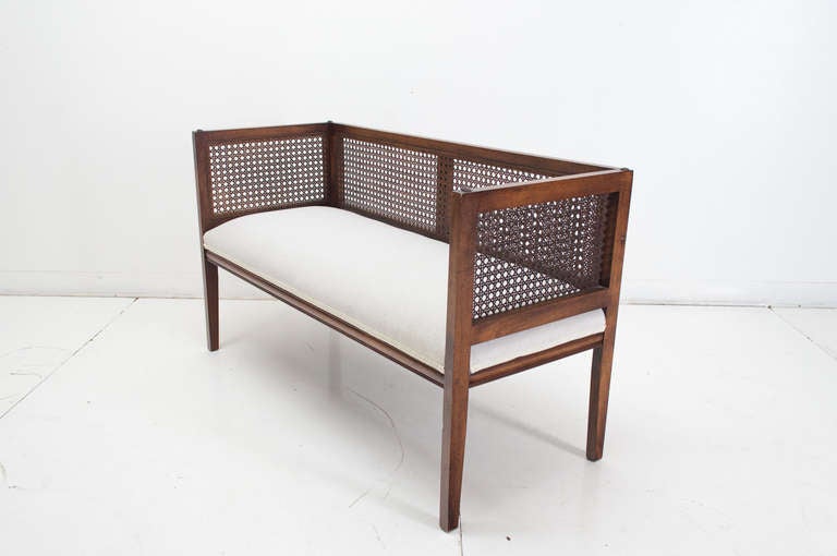 Mid-Century Caned Bench or Settee 1