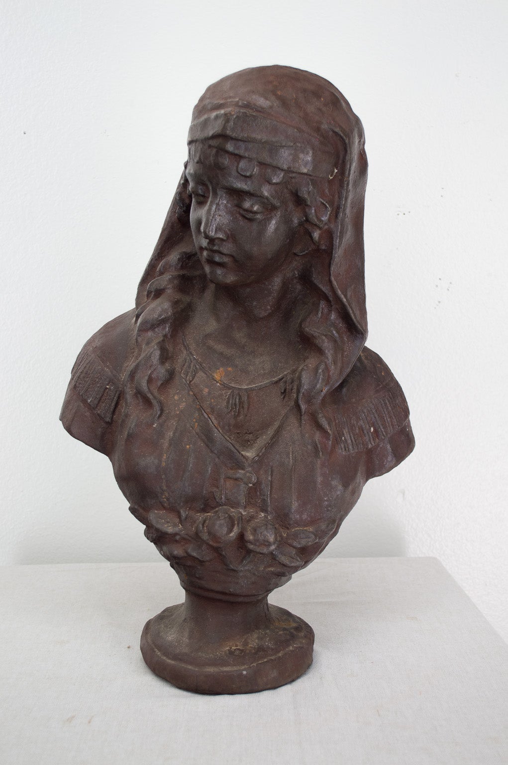 19th c. French Cast Iron Sculpture of a Head of Woman