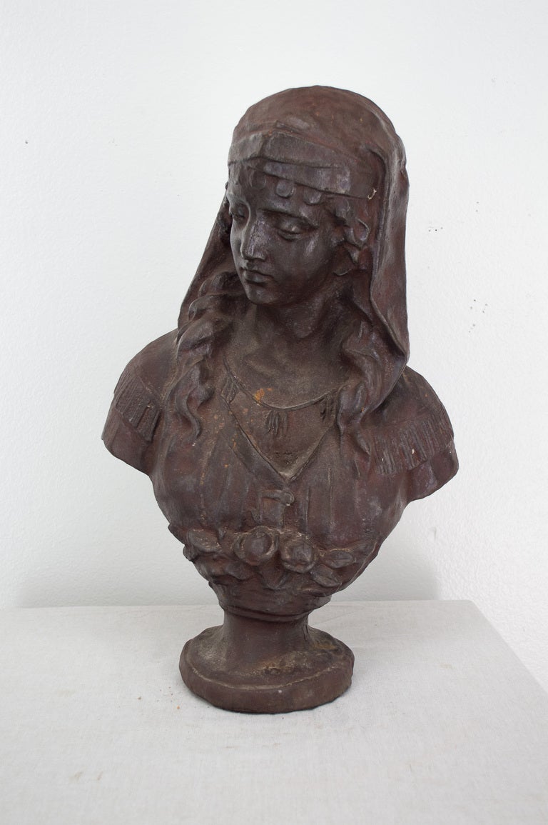 19th c. French Cast Iron Sculpture of a Head of Woman 2