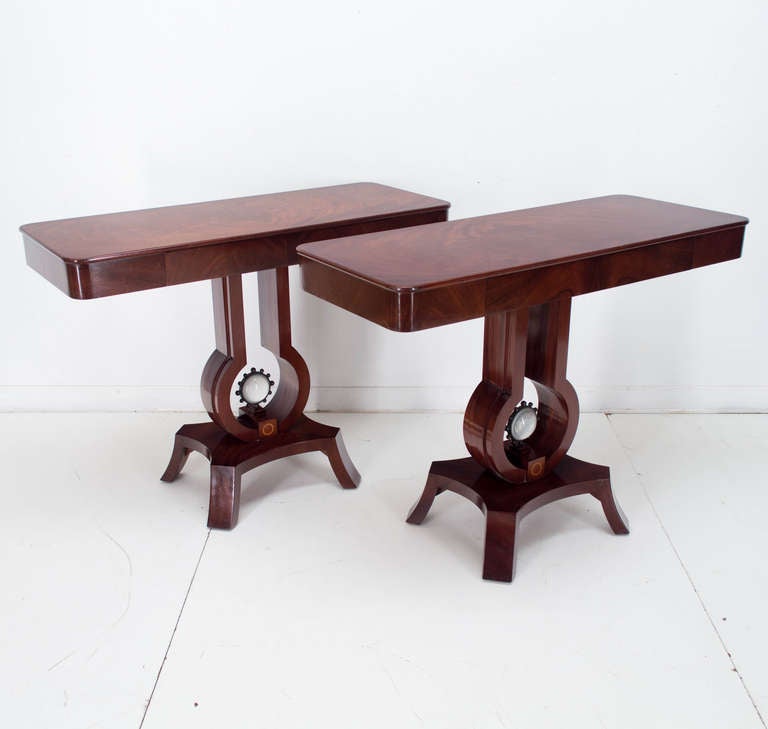 French Pair of Art Deco Mahogany Consoles 2