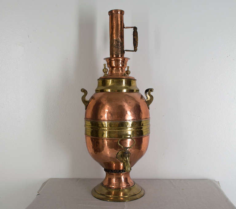 Hammered 19th c. French Brass and Copper Samovar