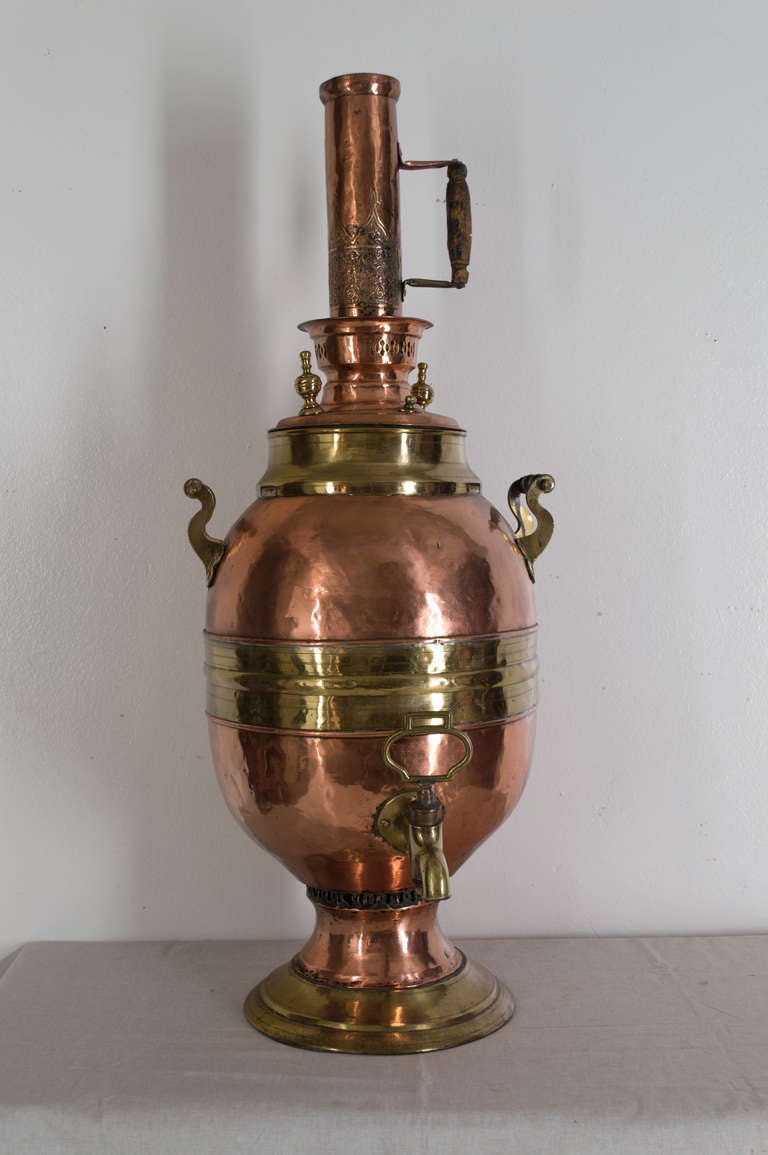 19th c. French Brass and Copper Samovar In Excellent Condition In Winter Park, FL