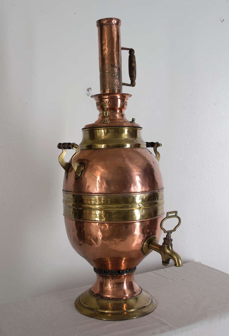 19th Century 19th c. French Brass and Copper Samovar