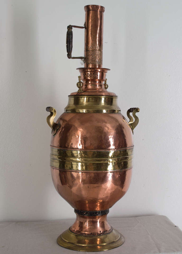19th c. French Brass and Copper Samovar 1