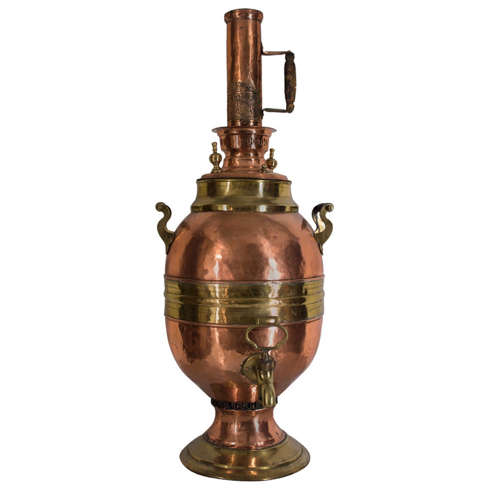 19th c. French Brass and Copper Samovar