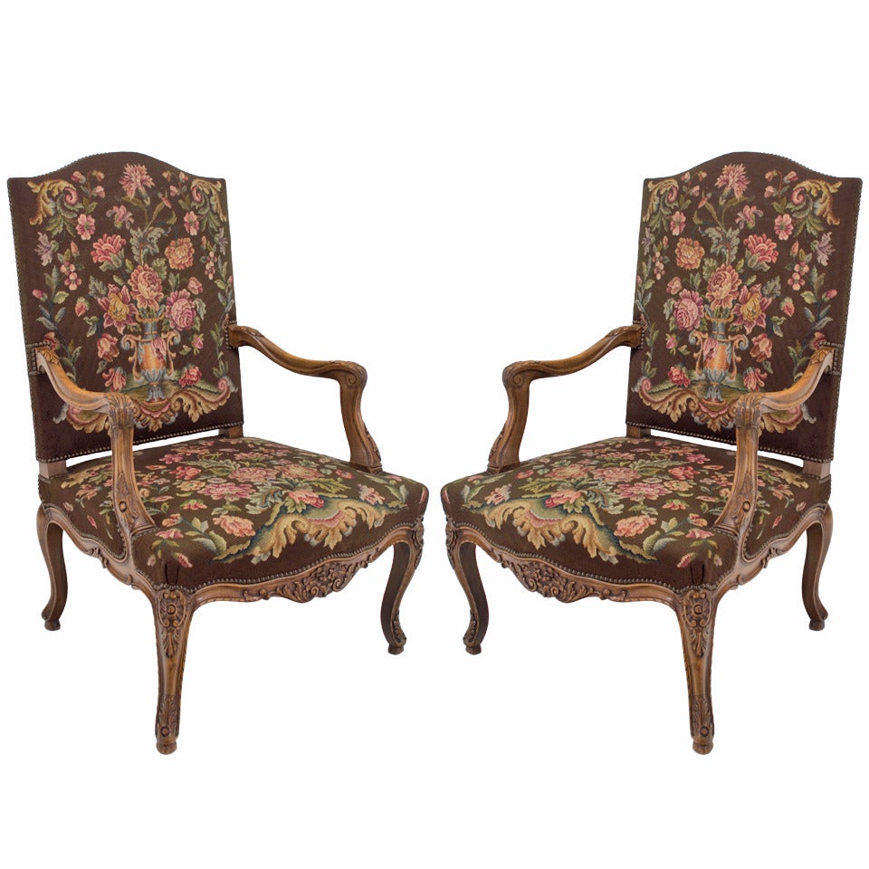 Pair Of Late 19th C. French Louis XV Style Fauteuils Or Arm Chairs