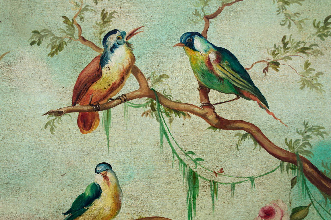 Pintura de aves tropicales del artista español Ira Monte, hacia la década de 1950.
Dimensiones: Enmarcado: 45
