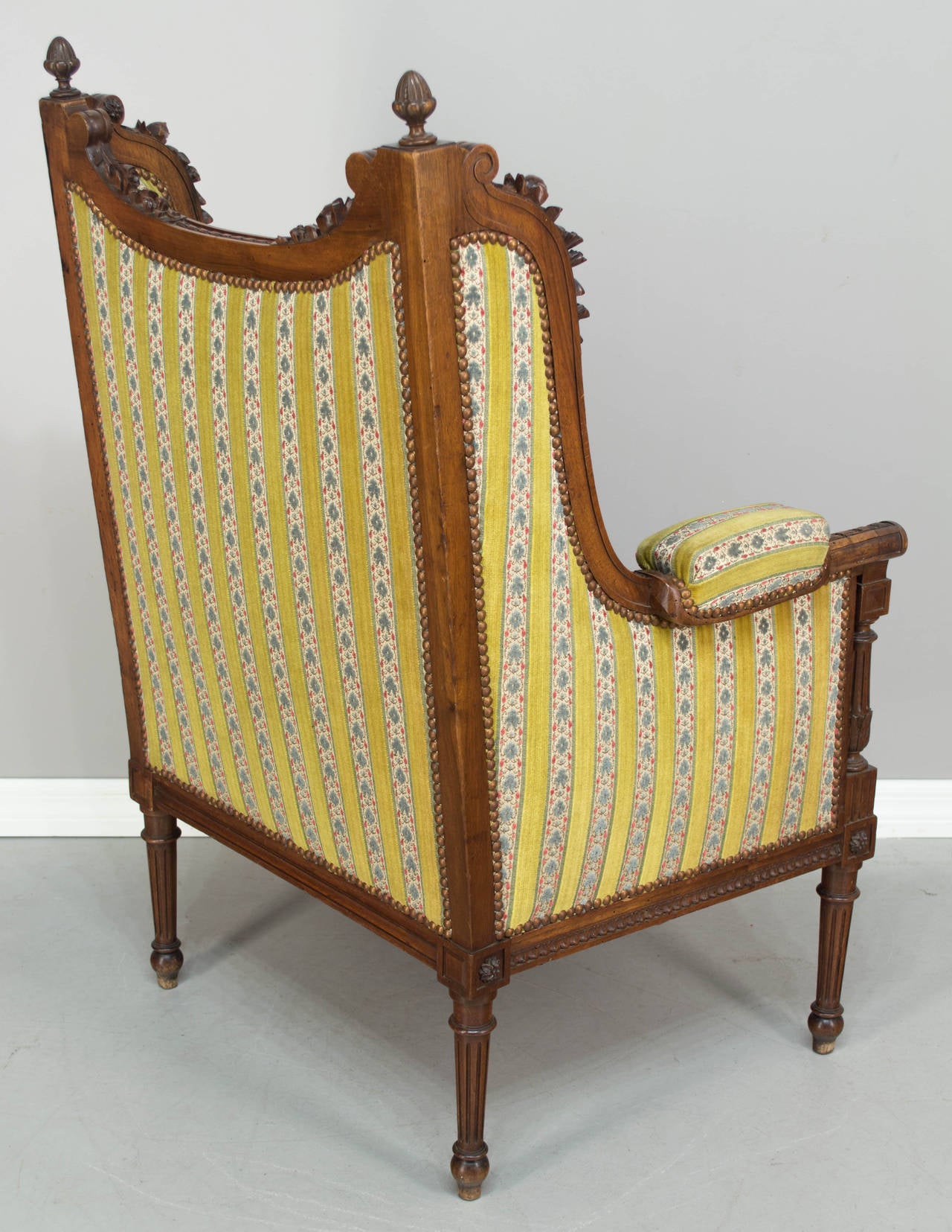 19th Century French Louis XVI Style Bergere or Wing Chair In Excellent Condition In Winter Park, FL