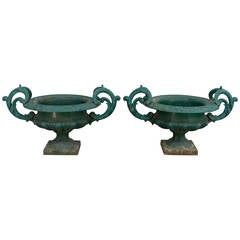 Antique Pair of 19th Century French Cast Iron Urns