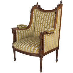 Antique 19th Century French Louis XVI Style Bergere or Wing Chair