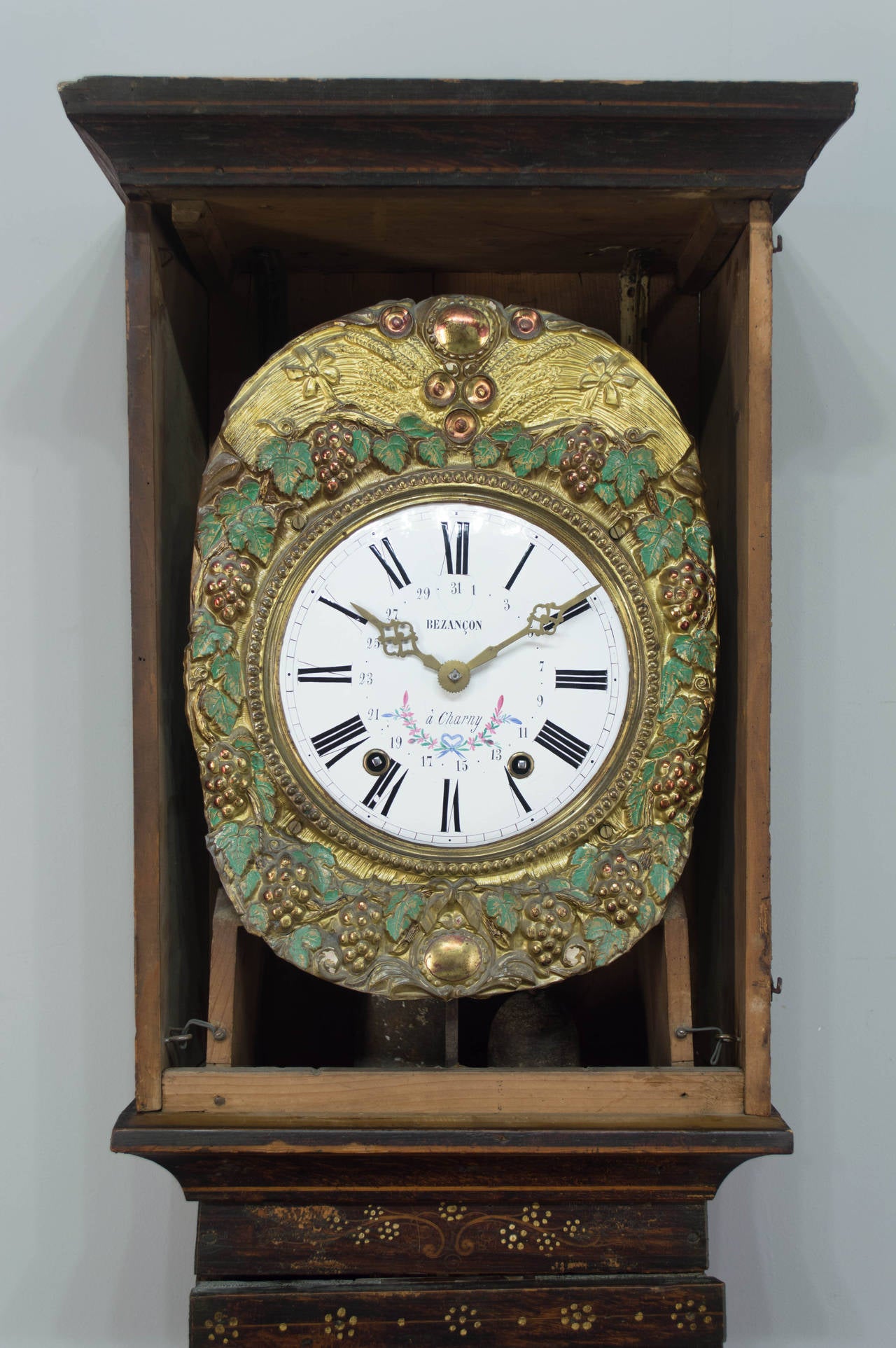 Français Horloge de campagne française du 19ème siècle en comtoise ou grand-père