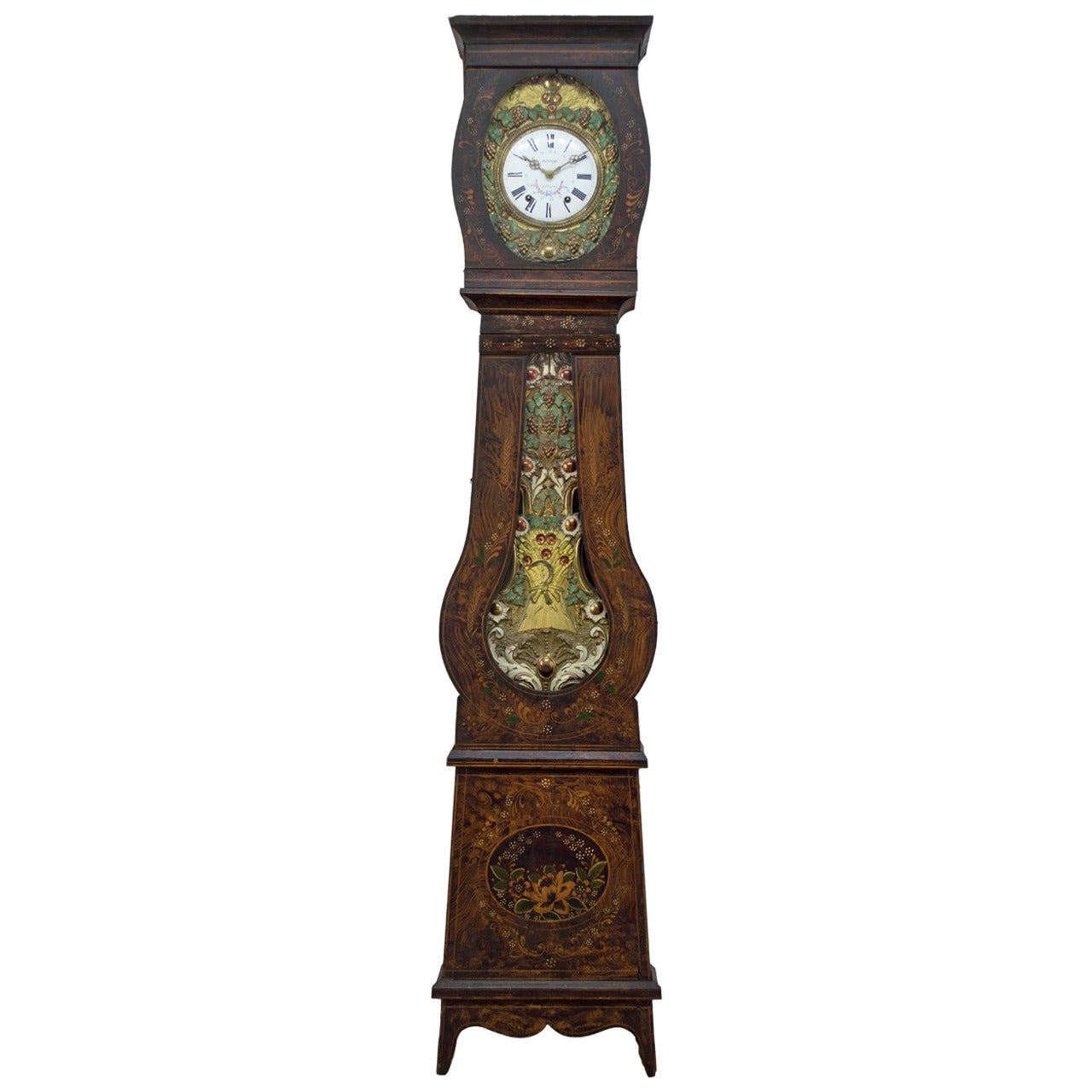 19th Century French Country Comtoise or Grandfather Clock