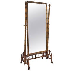 19th Century French Faux Bamboo Cheval Mirror