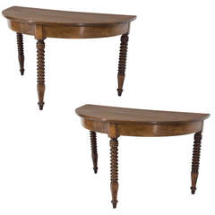 Pair of 19th c. Italian Walnut Demi-Lune Console Tables