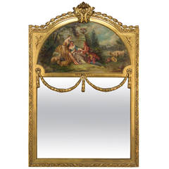 Antique 19th Century Louis XVI Style Gilt Trumeau Mirror