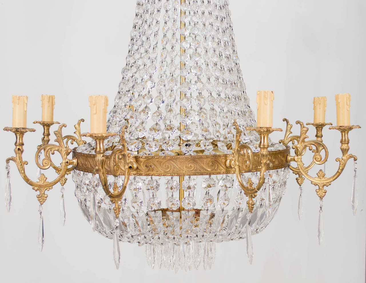 Pair of French Empire Style Crystal Chandeliers In Excellent Condition In Winter Park, FL