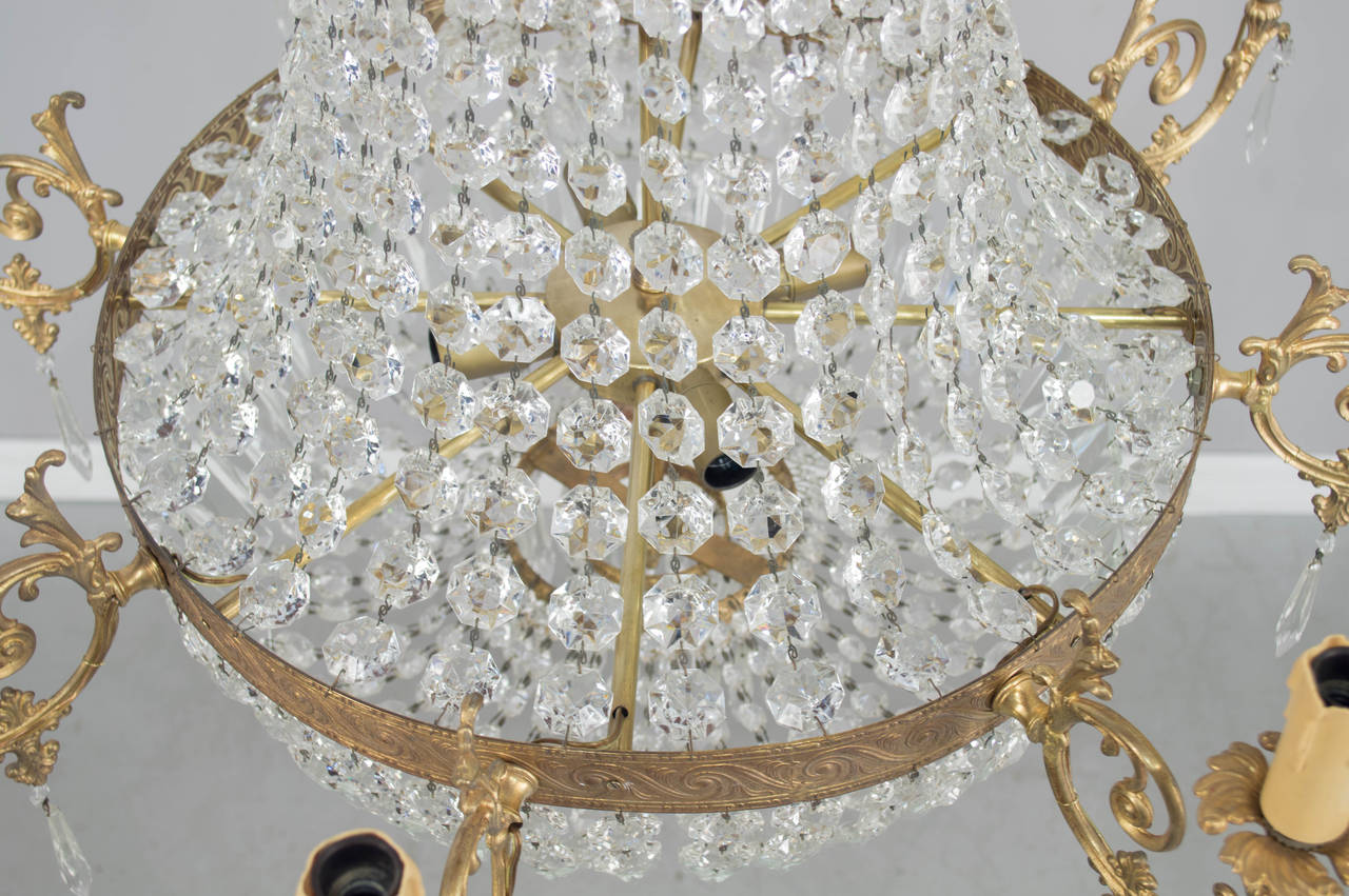 20th Century Pair of French Empire Style Crystal Chandeliers