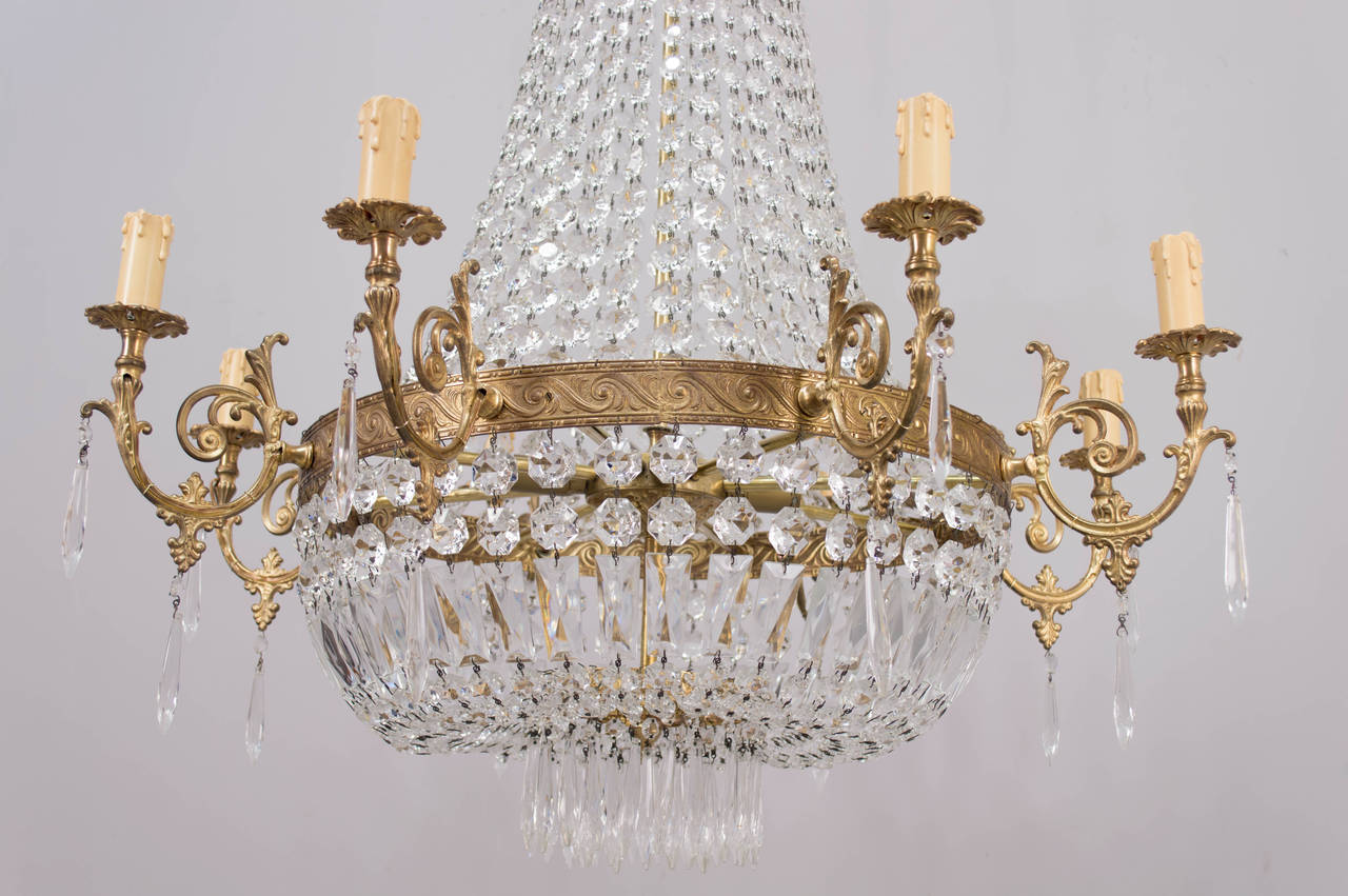 Pair of French Empire Style Crystal Chandeliers at 1stDibs