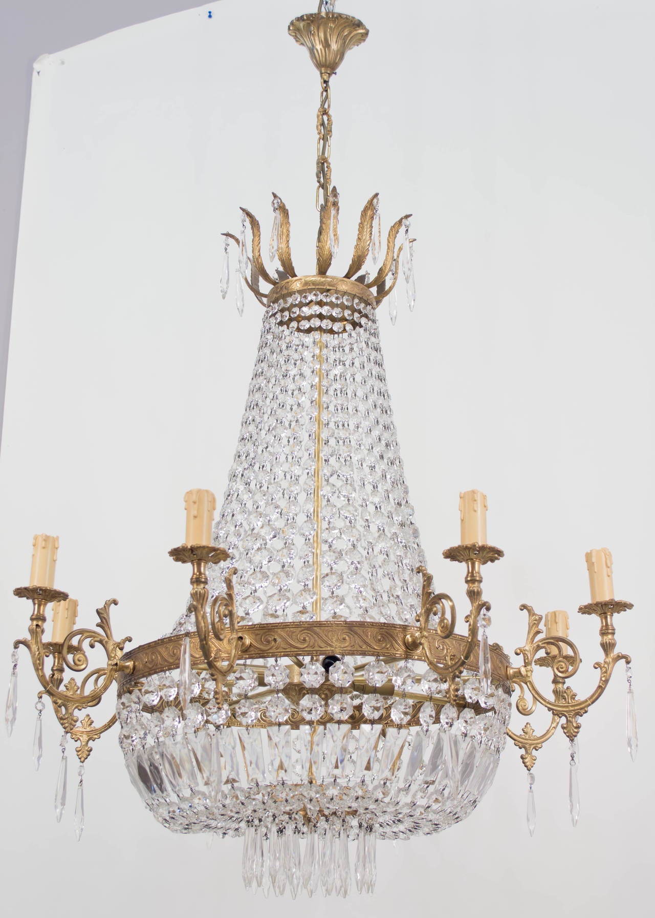 Pair of French Empire Style Crystal Chandeliers 4