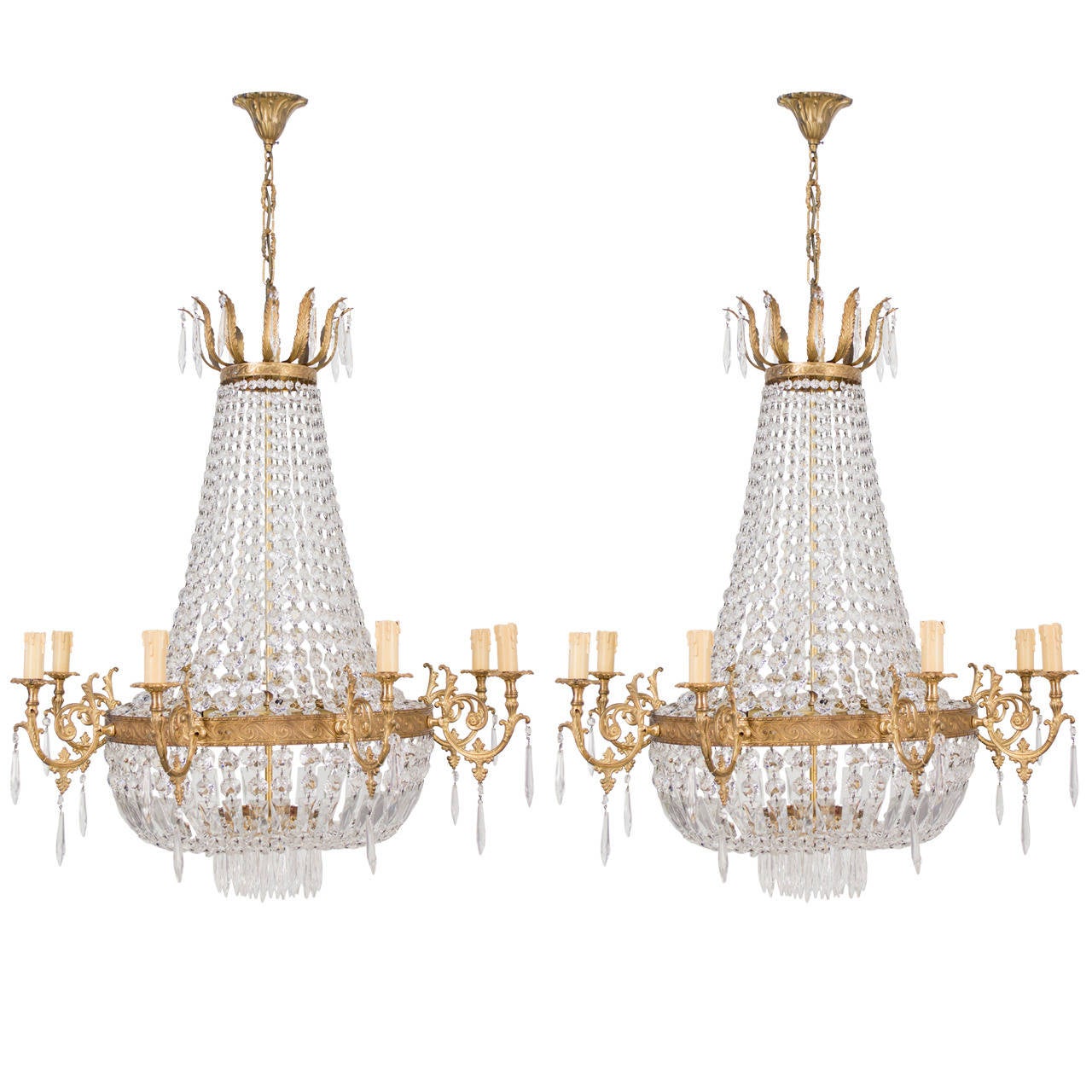 Pair of French Empire Style Crystal Chandeliers at 1stDibs