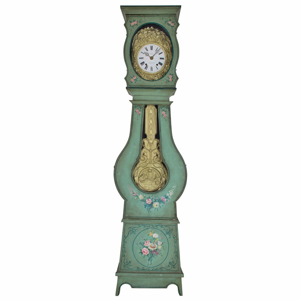 Early 20th Century French Painted Comtoise or Tall Case Clock