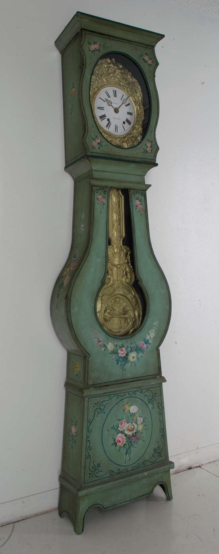 Early 20th Century French Painted Comtoise or Tall Case Clock In Good Condition In Winter Park, FL