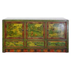 Original Hand Painted Tibetan Three Door Cabinet