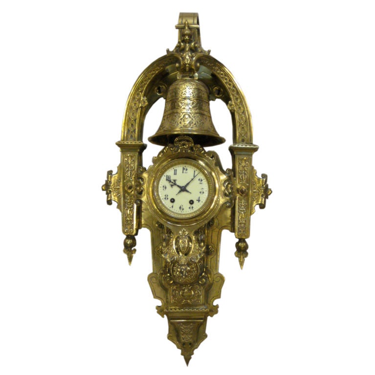 French Brass Wall Clock at 1stdibs