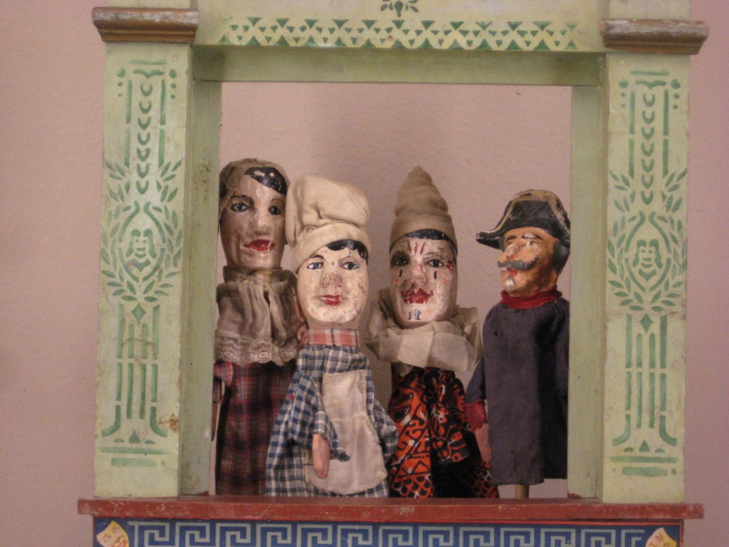 20th Century French Guignol Theater with four puppets
