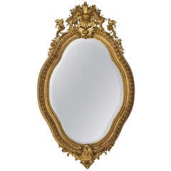 Antique 19th c. French Louis XV Style Oval Gilded Mirror.