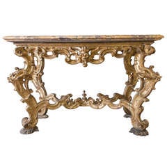 18th c. Italian Rococo Gilt Wood Marble Top Console,