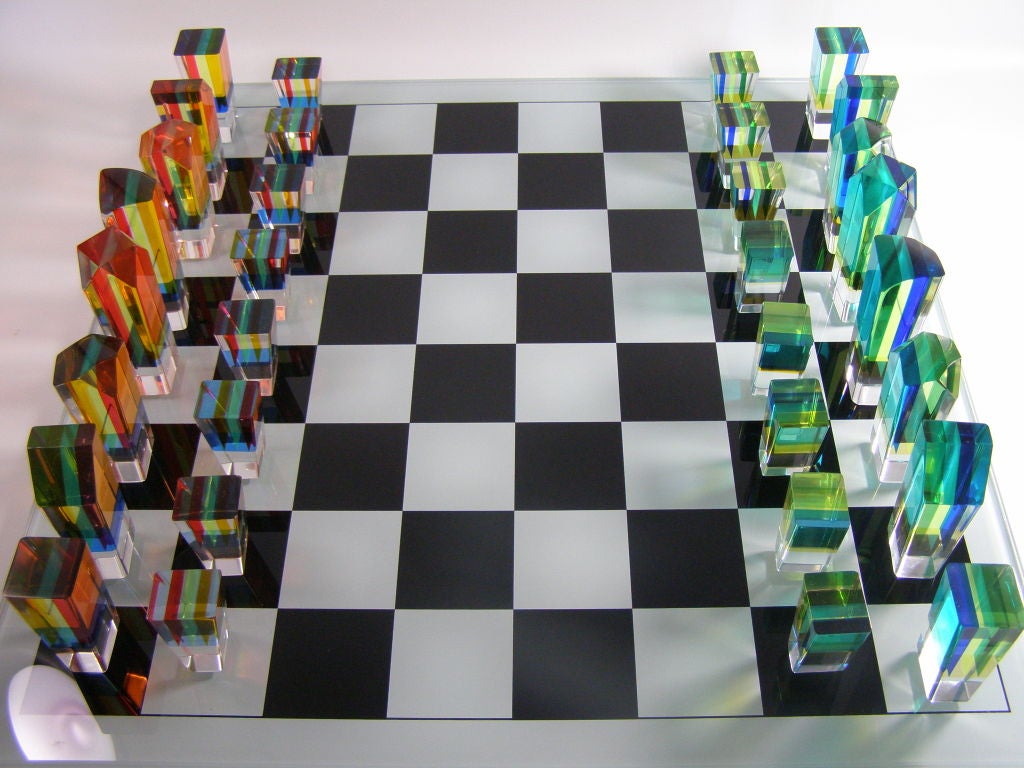 Modern lucite chess set designed by Charles Hollis Jones. Chess board is a nice large size: 1/4