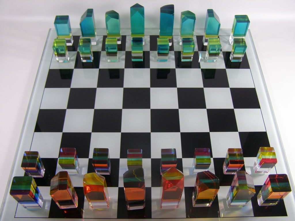 Late 20th Century Charles Hollis Jones Lucite Chess Set or Game Board