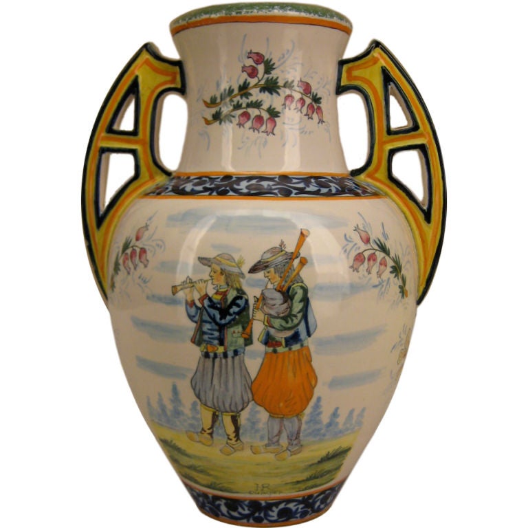 French Faience Quimper Vase at 1stdibs