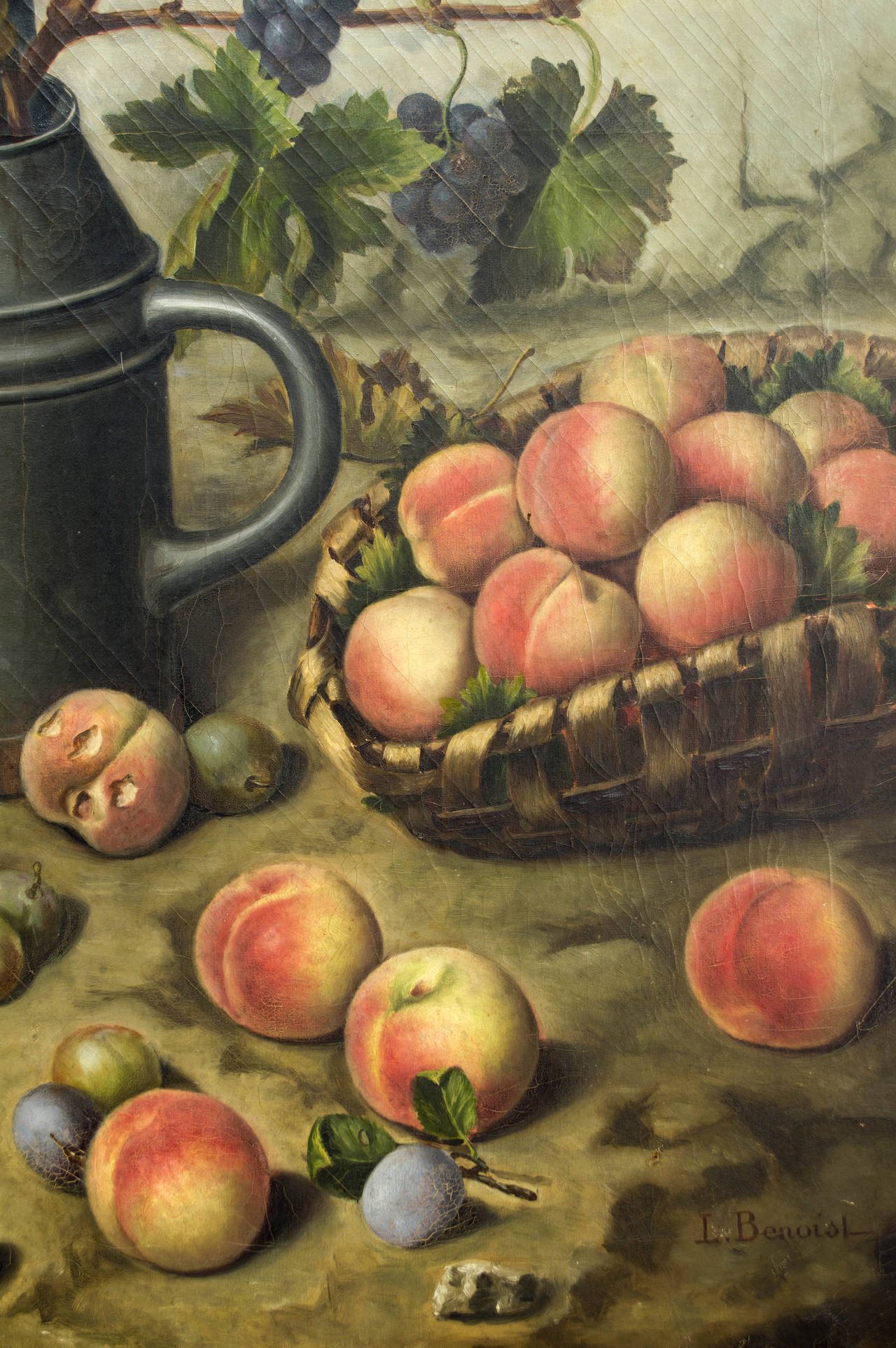 Peint à la main Nature morte française du XIXe siècle, peinture à l'huile en vente