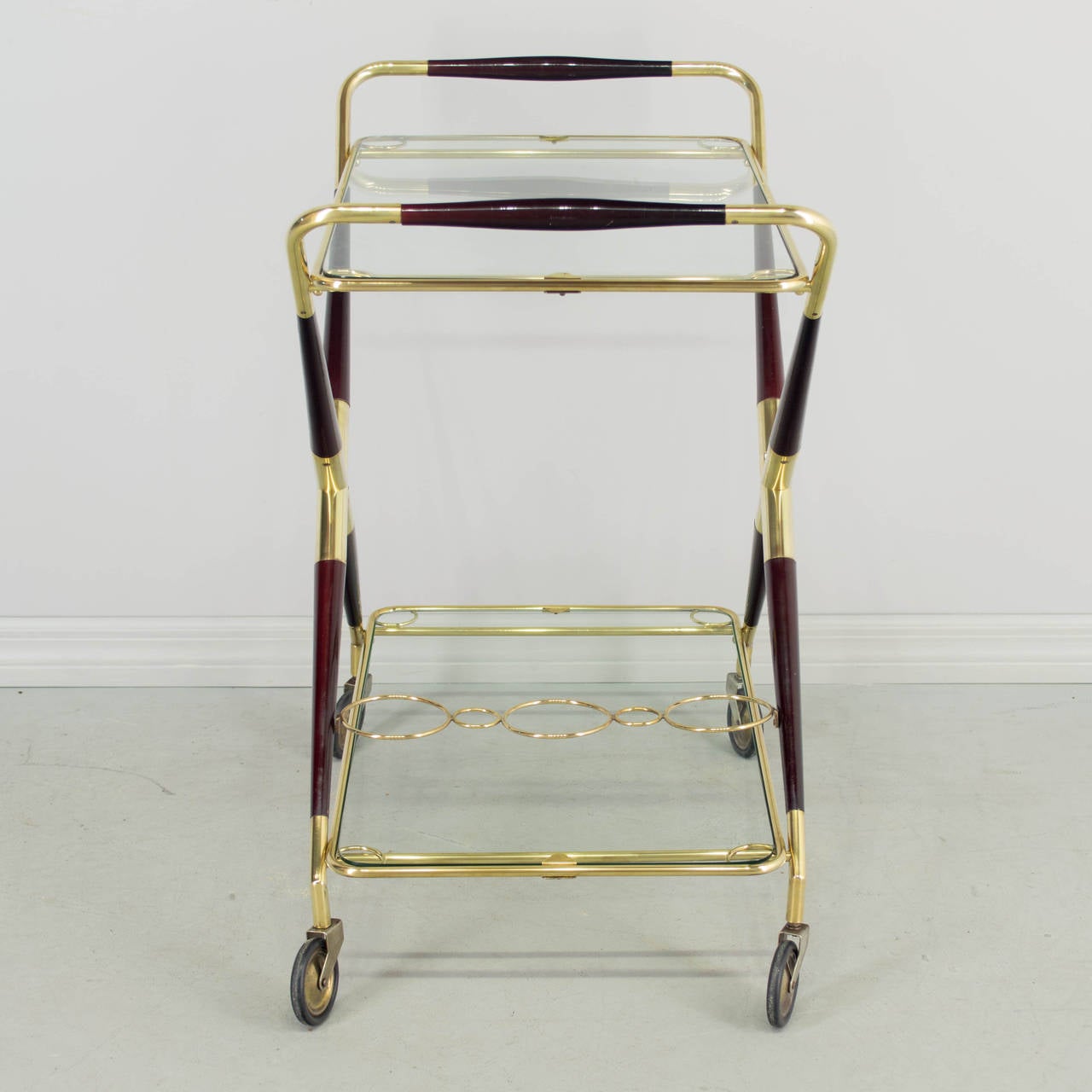 Brass Italian Folding Bar Cart by Cesare Lacca