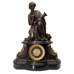 Vintage French Bronze and Marble Mantle Clock signed Gauthier