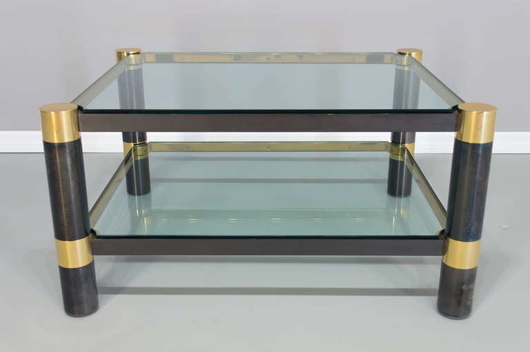 American Karl Springer Steel and Brass Coffee Table