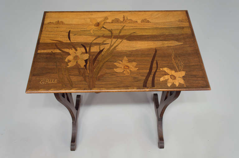 French A Set of 4 Nesting Tables, Art Nouveau  signed Emile Galle,  Nancy France.